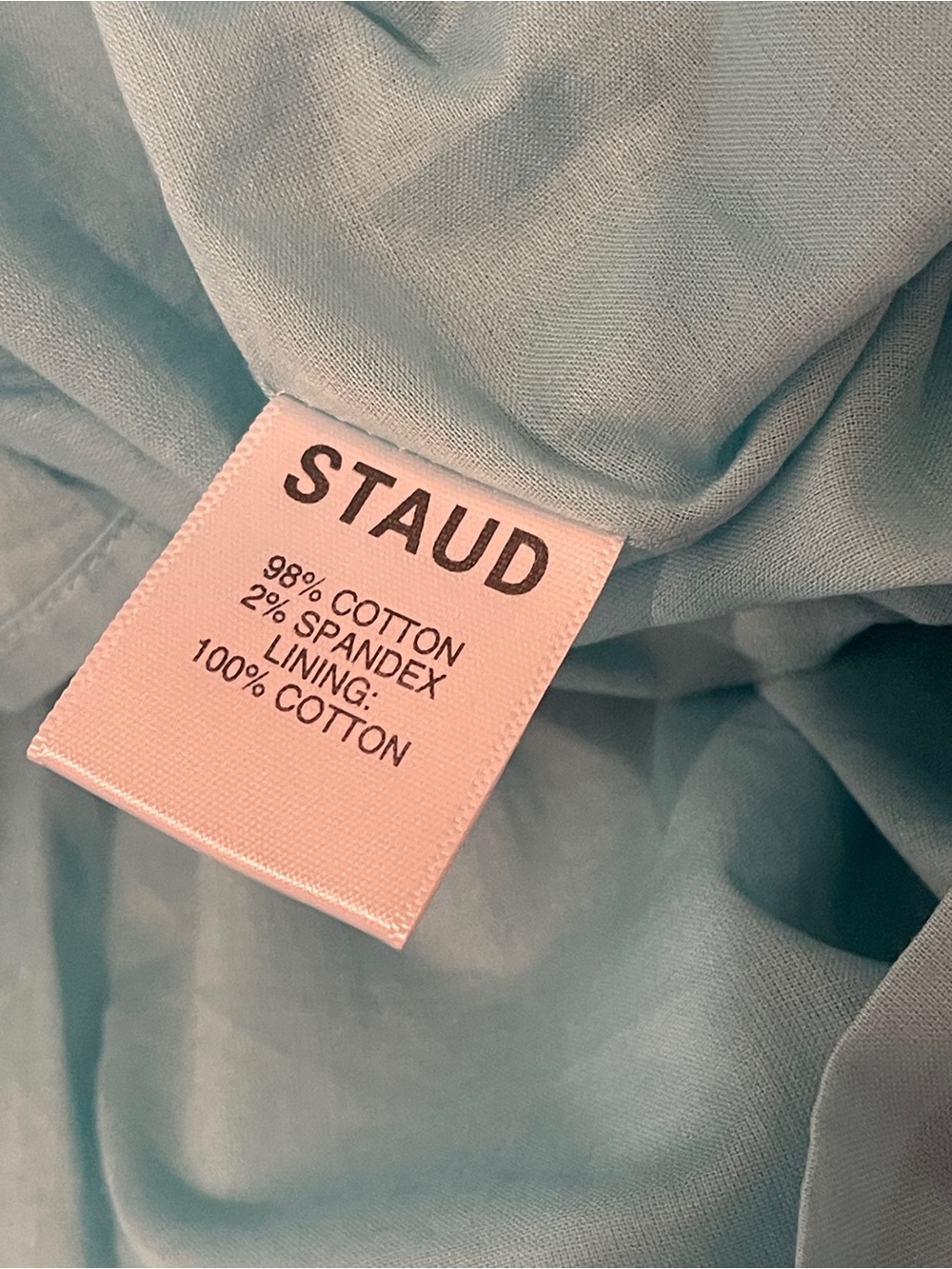 STAUD Elio Off-The-Shoulder Mini Dress Light Blue Azure Cotton Poplin Size 4 EUC - Picture 9 of 10
